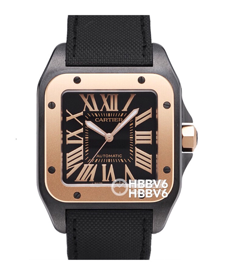 hbbv6卡地亚山度士间金黑武士w2020009男款自动机械腕表
