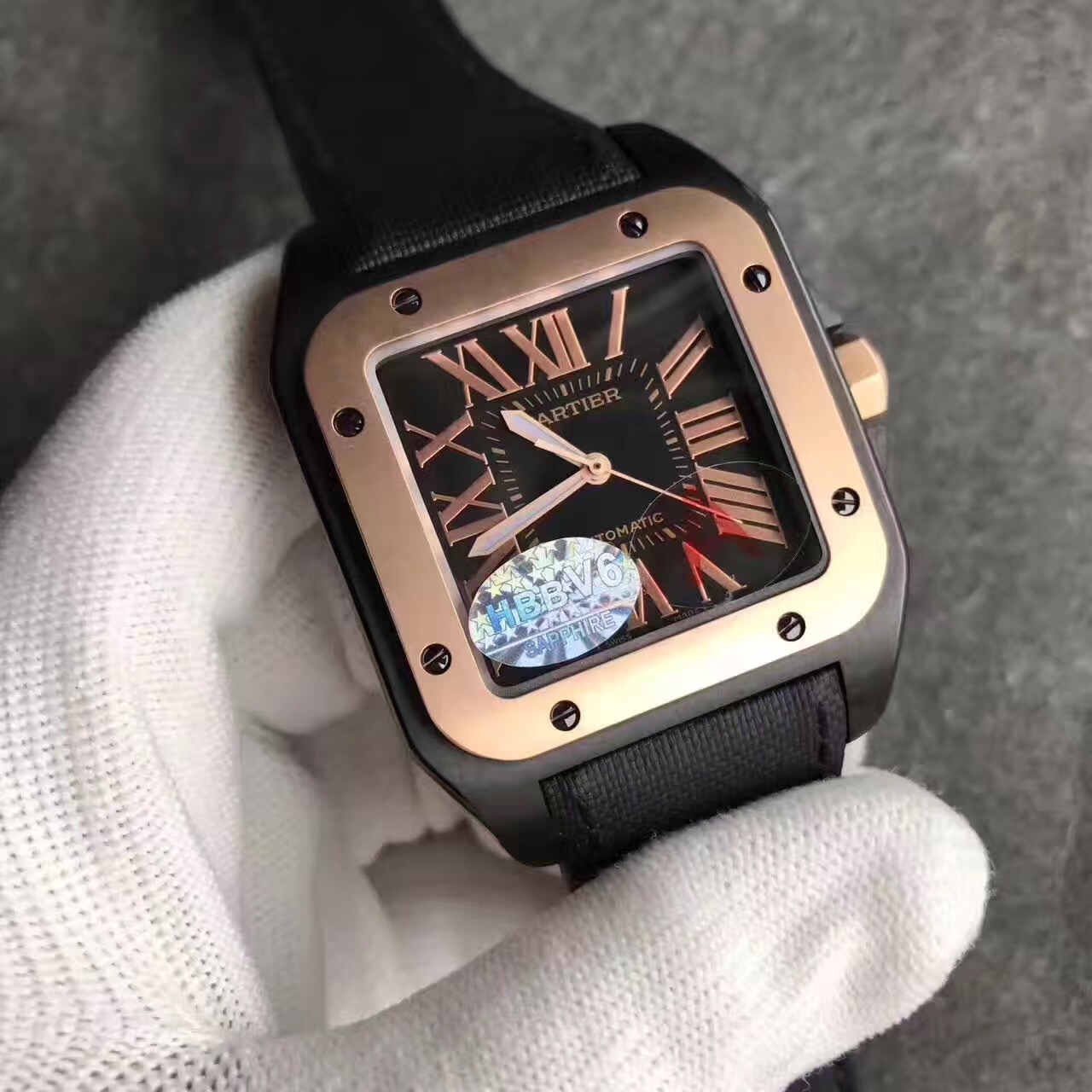 hbbv6卡地亚山度士间金黑武士w2020009男款自动机械腕表